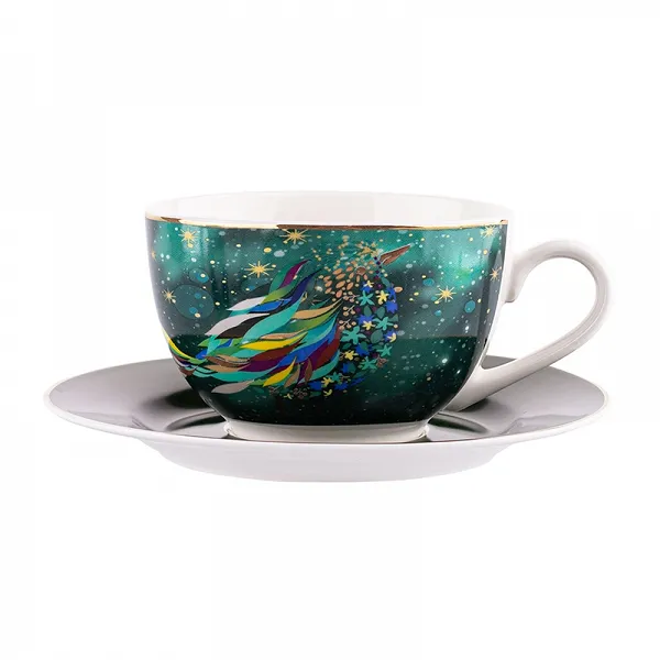ALTOM DESIGN MYSTERY filiżanka do kawy i herbaty porcelanowa 200 ml ze spodkiem 15 cm na święta Boże Narodzenie w opasce