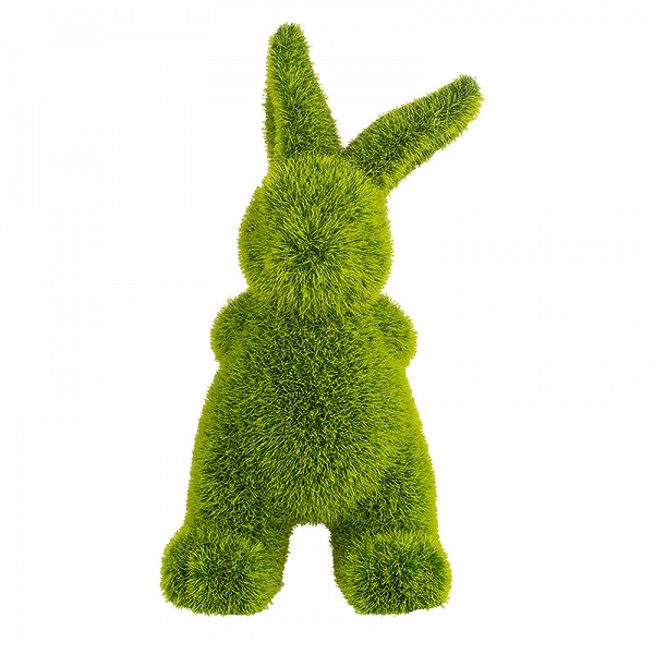ALTOM DESIGN figurka porcelanowa pokryta sztuczną trawą / ozdoba świąteczna na Wielkanoc Zając zielony 8x7,5x16,5 cm