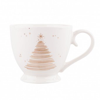 ALTOM DESIGN GOLDEN CHRISTMAS filiżanka do kawy i herbaty porcelanowa jumbo na stopce na święta Boże Narodzenie 350 ml BIAŁA