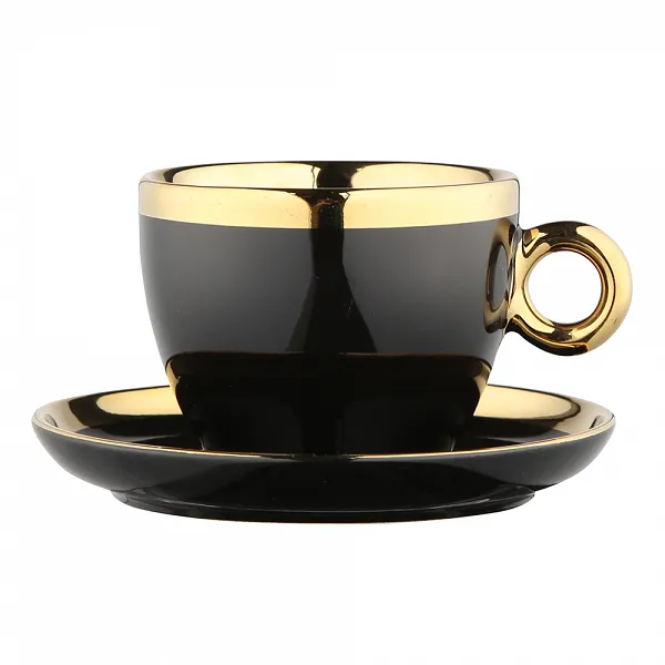 ALTOM DESIGN Palazzo filiżanka ze spodkiem 200 ml czarna w opasce porcelanowa