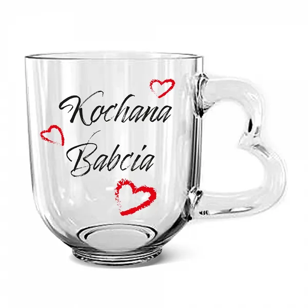 ALTOM DESIGN Szklany kubek z uchem SERCE 310ML KOCHANA BABCIA