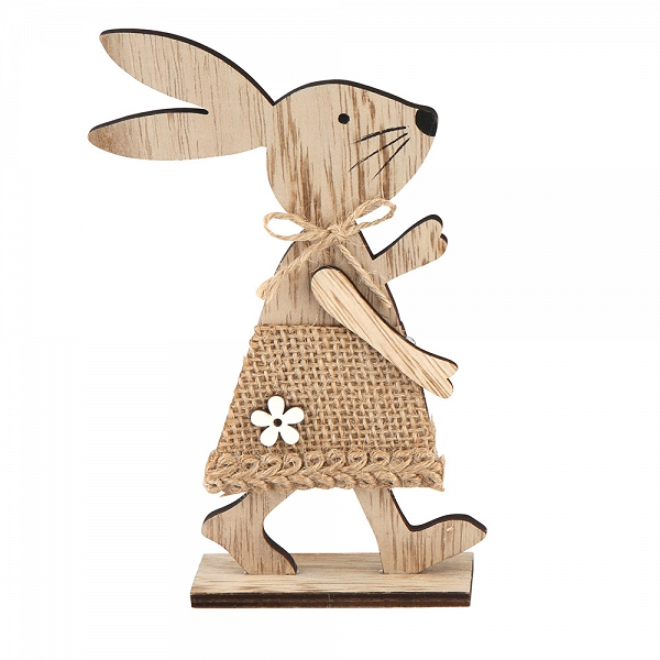 ALTOM DESIGN figurka drewniana ozdoba na Wielkanoc zając w jutowej sukience 10,5x3,5x15,5 cm