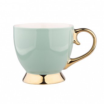 ALTOM DESIGN AURORA GOLD duża filiżanka jumbo na nóżce porcelanowa do kawy i herbaty 400 ml JASNA ZIELEŃ