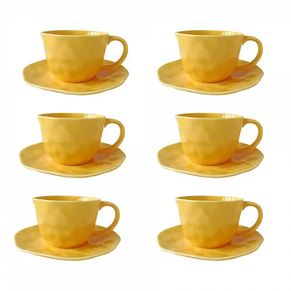 ALTOM DESIGN SUNNY zestaw 6 sztuk filiżanka porcelanowa ze spodkiem wytłaczana 200 ml