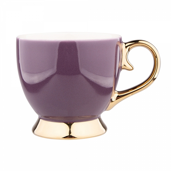 ALTOM DESIGN AURORA GOLD duża filiżanka jumbo na nóżce porcelanowa do kawy i herbaty 400 ml FIOLET