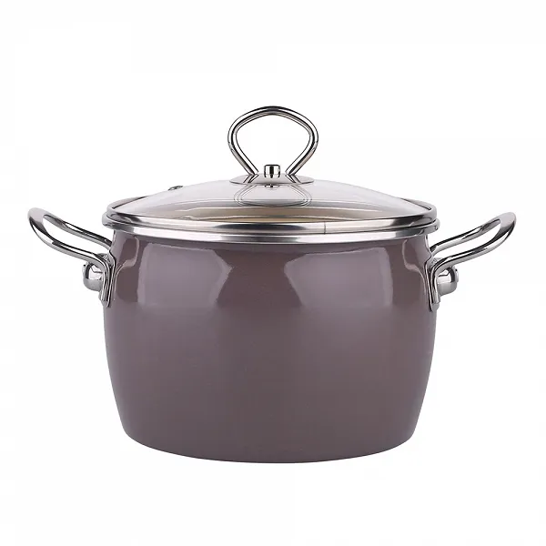 SILESIA RYBNIK BALBINA garnek emaliowany z pokrywką szklaną taupe 20cm (gaz\indukcja)