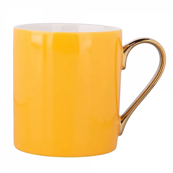 ALTOM DESIGN EXOTIC porcelanowy kubek prosty ze złotym uchem 300ml żółty