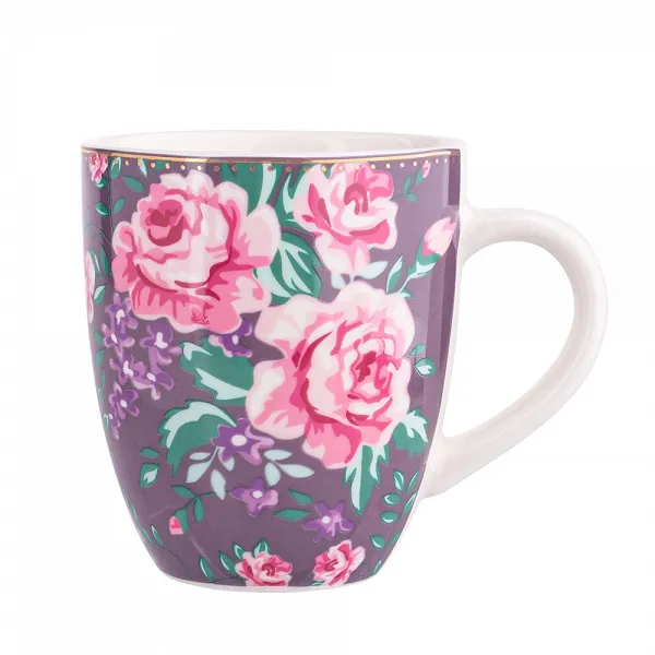 ALTOM DESIGN CHARLOTTA kubek do kawy i herbaty porcelanowy baryłka w kwiaty 300 ml fioletowy