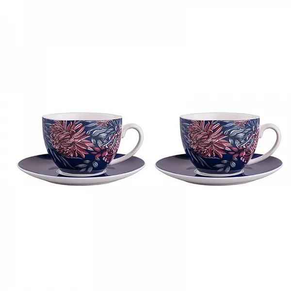 ALTOM DESIGN MARGO komplet 2 filiżanek porcelanowych ze spodkiem do kawy i herbaty 200 ml opakowanie na prezent