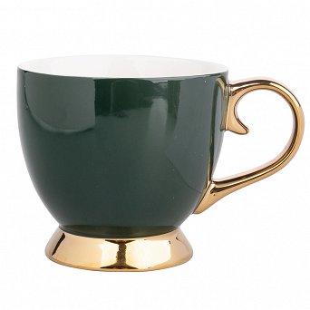 ALTOM DESIGN AURORA GOLD duża filiżanka jumbo na nóżce porcelanowa do kawy i herbaty 400 ml CIEMNA ZIELEŃ