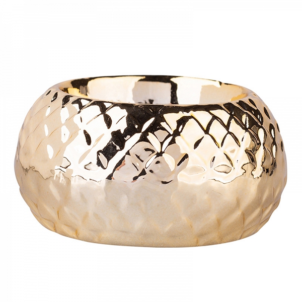 ALTOM DESIGN świecznik ozdobny porcelanowy na tealighty / podgrzewacze RELIEF ZŁOTY 7,5x7,5x3,5 cm