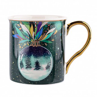 ALTOM DESIGN MYSTERY kubek do kawy i herbaty porcelanowy ze złotym uchem na święta Boże Narodzenie 300 ml DEK. BOMBKA