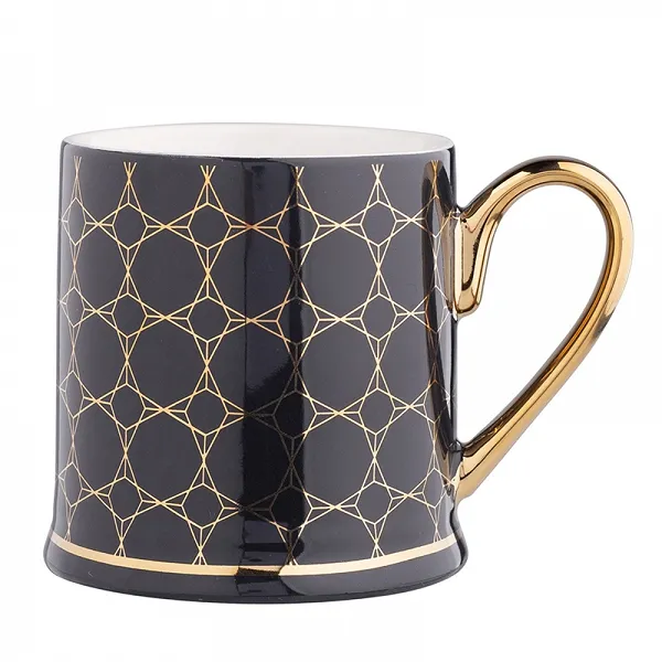 ALTOM DESIGN ELEGANT Porcelanowy kubek prosty ze złotym uchem 320 ml dek IV