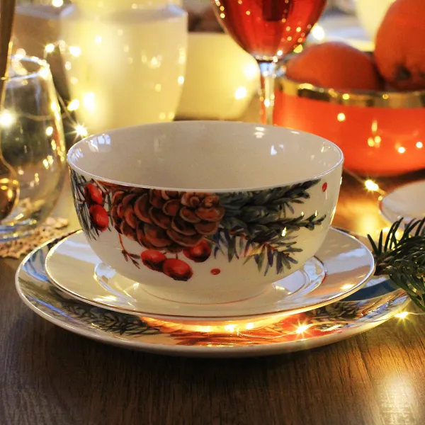ALTOM DESIGN CRANBERRY miska / salaterka porcelanowa świąteczny wzór 14 cm 400 ml