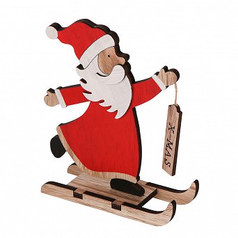 ALTOM DESIGN figurka drewniana na Boże Narodzenie ozdoba świąteczna Mikołaj na nartach 15,5x5x18 cm