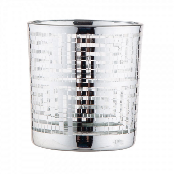 ALTOM DESIGN świecznik szklany srebrny 7x8cm dek. grecki wzór