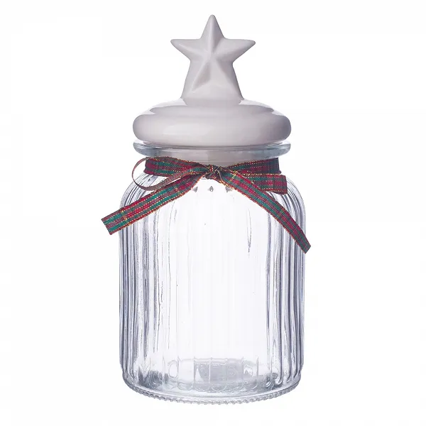 ALTOM DESIGN słoik ozdobny świąteczny 900ml relief z ceramiczną pokrywką gwizdka biała