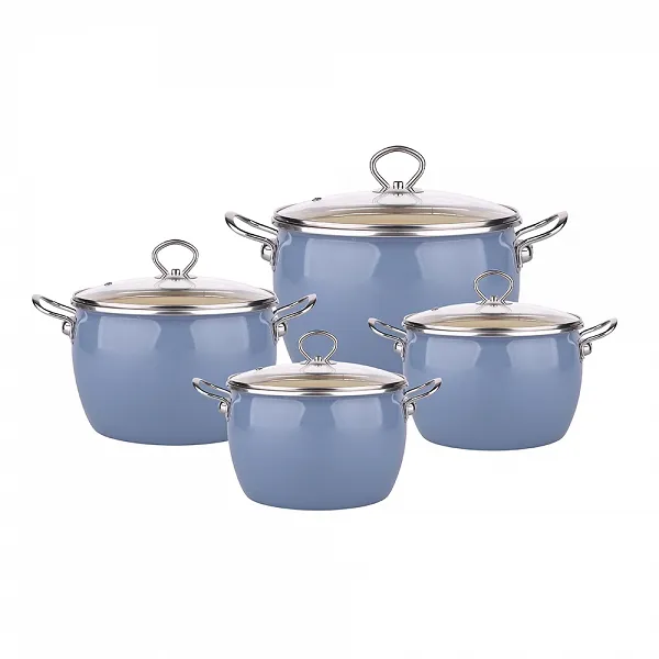 Silesia Rybnik Balbina Soft Blue zestaw garnków emaliowanych 8 elementów (gaz/indukcja)