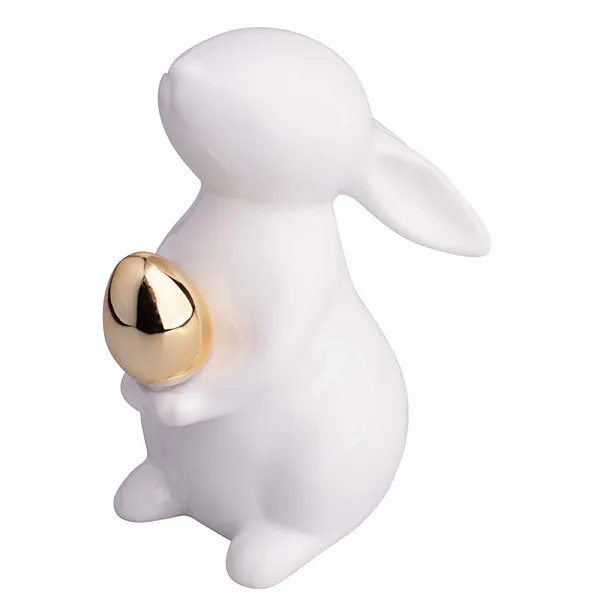 ALTOM DESIGN figurka porcelanowa biały Zając ze złotym jajkiem, ozdoba świąteczna na Wielkanoc Zając 11X6,5X12,5cm