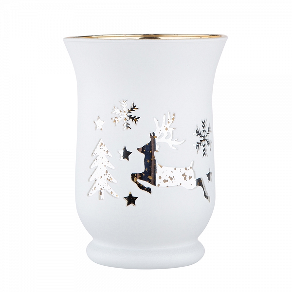 ALTOM DESIGN świecznik szklany biały ze złotym wnętrzem 11x15cm dek. renifer
