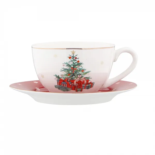 ALTOM DESIGN CHRISTMAS TREE filiżanka ze spodkiem na Święta Boże Narodzenie 200 ml 15 cm
