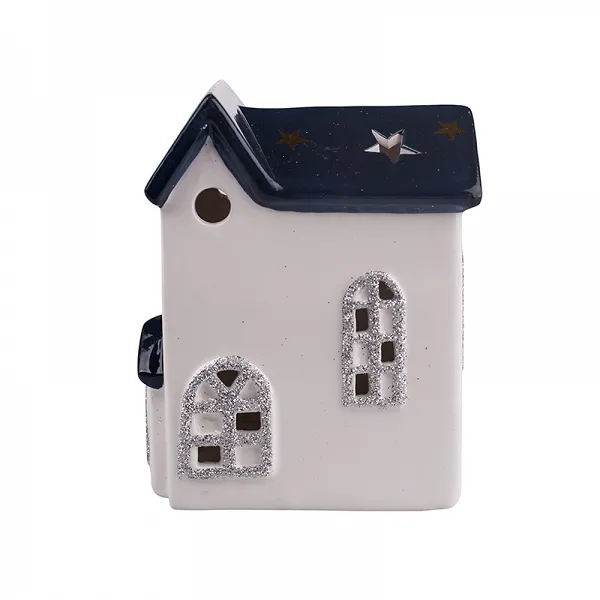 ALTOM DESIGN ozdoba na Boże Narodzenie domek oświetlenie LED granatowy dach 10x6x12 cm