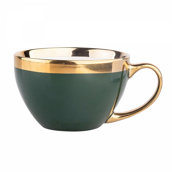 ALTOM DESIGN AURORA GOLD duża filiżanka porcelanowa do kawy i herbaty jumbo 400 ml CIEMNA ZIELEŃ