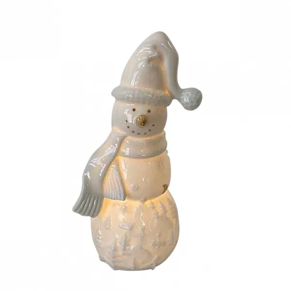 ALTOM DESIGN figurka na Boże Narodzenie ozdoba świąteczna porcelanowa bałwanek ze złotem 7x6x13,5 cm