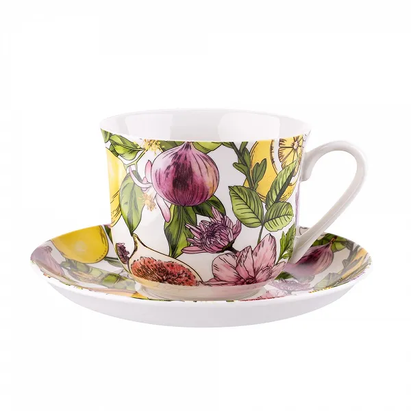 ALTOM DESIGN LEMON porcelanowa filiżanka jumbo na stopce 400 ml ze spodkiem