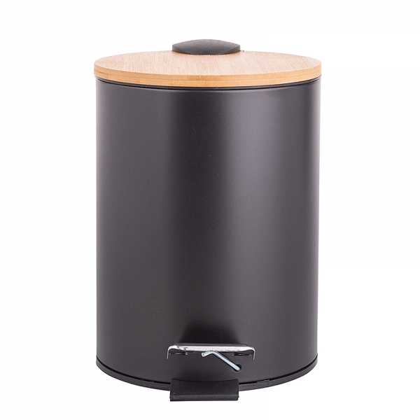 ALTOM DESIGN kosz łazienkowy metalowy z bambusową pokrywą i plastikowym wkładem 17x17x24,5 cm  czarny