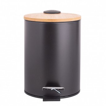 ALTOM DESIGN kosz łazienkowy metalowy z bambusową pokrywą i plastikowym wkładem 17x17x24,5 cm  czarny