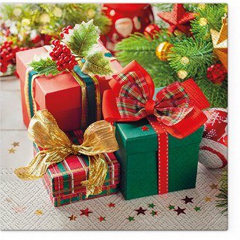 AKU komplet 20 serwetek papierowych na Boże Narodzenie 33x33cm, dek. prezenty
