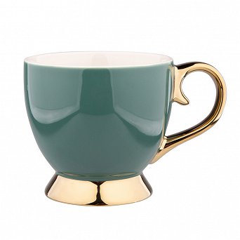 ALTOM DESIGN AURORA GOLD duża filiżanka jumbo na nóżce porcelanowa do kawy i herbaty 400 ml ZIELEŃ