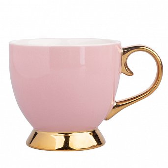 ALTOM DESIGN AURORA GOLD duża filiżanka jumbo na nóżce porcelanowa do kawy i herbaty 400 ml PUDROWY RÓŻ