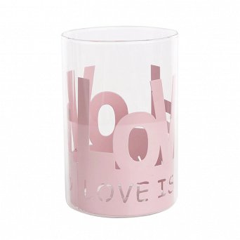 ALTOM DESIGN świecznik szklany na podgrzewacze w różowej metalowej osłonce 10x10x15cm love