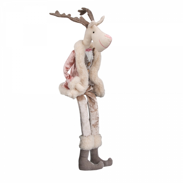 ALTOM DESIGN dekoracja świąteczna / ozdoba pluszowa na Boże Narodzenie łoś / renifer w różowym kożuszku chłopiec 50cm