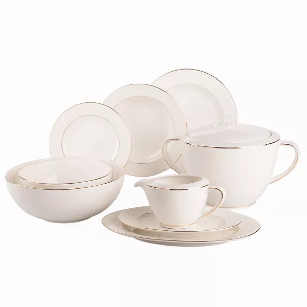MARIAPAULA ECRU NOVA ZŁOTA LINIA zestaw obiadowy porcelanowy na 12 osób, 42 el.