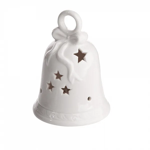 ALTOM DESIGN figurka na Boże Narodzenie ozdoba świąteczna porcelanowy dzwonek z lampkami led 7x7x10,5 cm