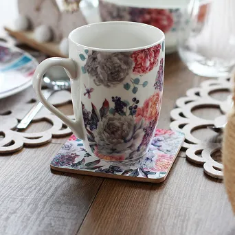 ALTOM DESIGN NEW BONE CHINA Porcelanowy Kubek z podkładką 320ml Liliowy bez