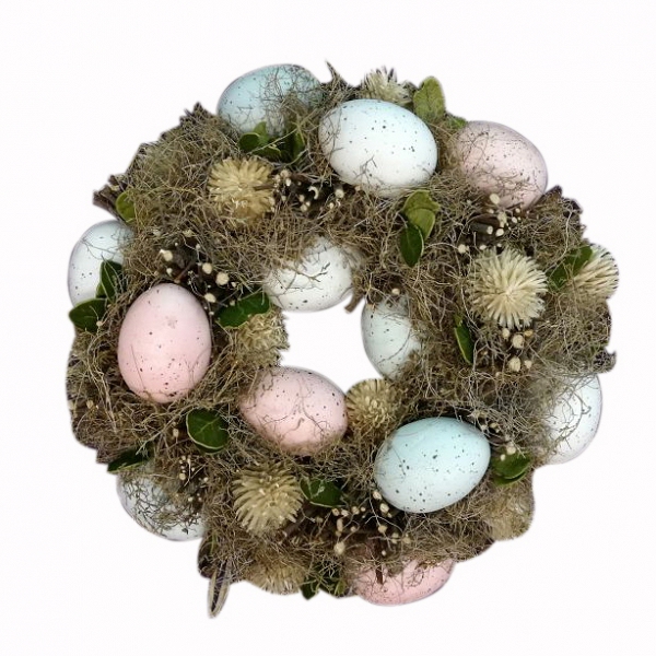 ALTOM DESIGN wianek dekoracja wielkanocna naturalny pastelowe jaja 24x8cm