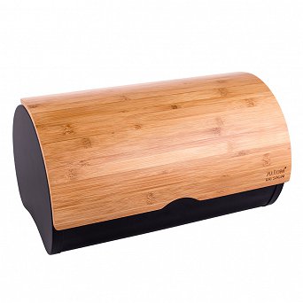 ALTOM DESIGN chlebak / pojemnik na pieczywo metalowy z bambusową pokrywką czarny 38x24x20 cm