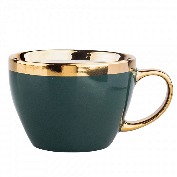 ALTOM DESIGN AURORA GOLD duża filiżanka porcelanowa do kawy i herbaty 300 ml CIEMNA ZIELEŃ