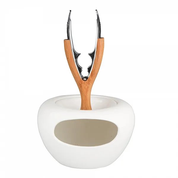 ALTOM DESIGN REGULAR porcelanowa miska na orzechy z bambusowym uchwytem/dziadkiem do orzechów