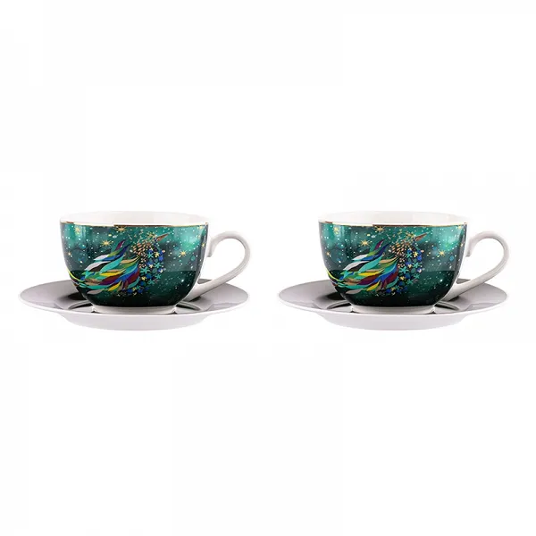 ALTOM DESIGN MYSTERY zestaw 2 filiżanek do kawy i herbaty porcelanowych 200 ml ze spodkami 15 cm na święta Boże Narodzenie opakowanie na prezent