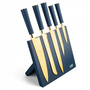 ALTOM DESIGN zestaw noży ostrza z powłoką NON-STICK w kolorze złotym z magnetycznym blokiem 5 szt.