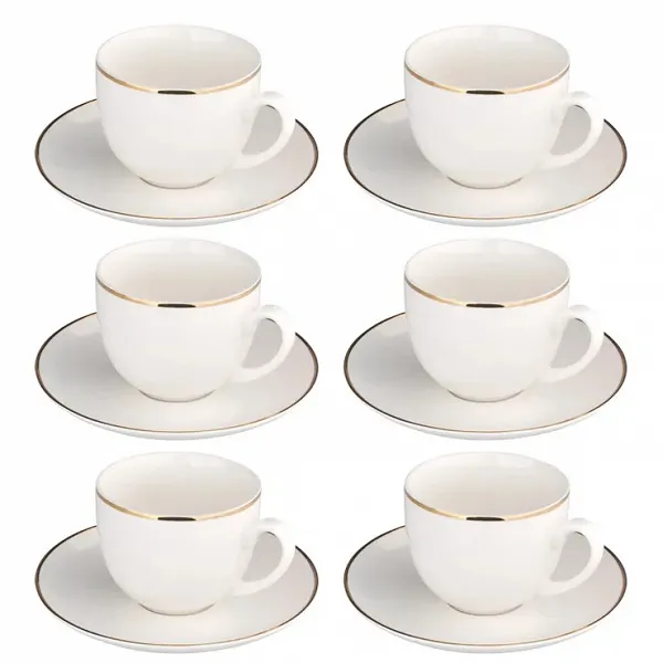 ALTOM DESIGN BELLA ZŁOTA LINIA zestaw 6 sztuk filiżanka 200ml  spodek 15cm kremowa porcelana