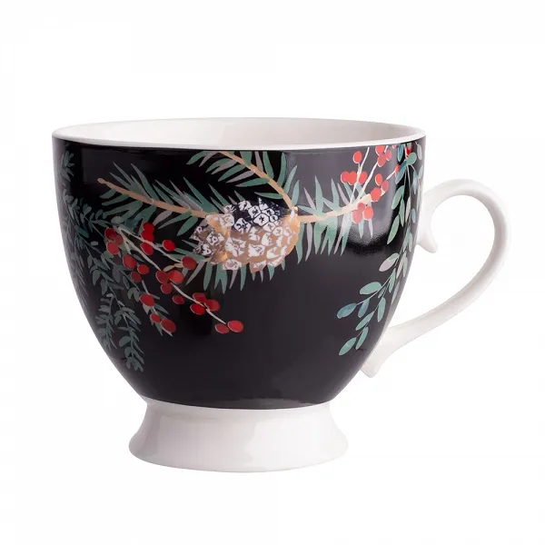 ALTOM DESIGN WONDERLAND filiżanka porcelanowa jumbo na stopce dekoracja święta Boże Narodzenie 350 ml CZARNA