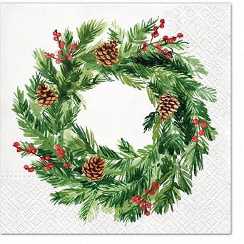 AKU komplet 20 serwetek papierowych na Boże Narodzenie 33x33cm, dek. zielony stroik