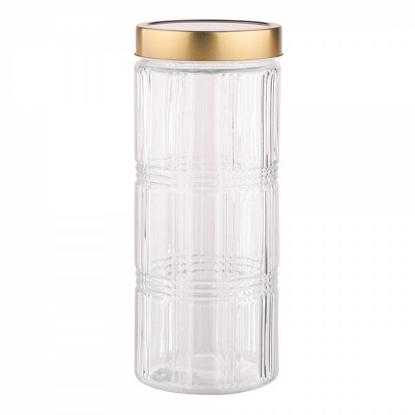 ALTOM DESIGN ozdobny słoiczek szklany na produkty sypkie z pokrywką w kolorze złotym 2,2l DEK.KRATKA