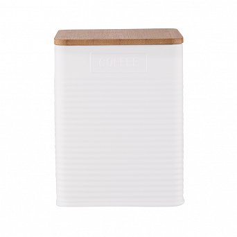 ALTOM DESIGN puszka / pojemnik na kawę z pokrywka bambusową 11x11x14 cm LOFT DEK. COFFEE biała